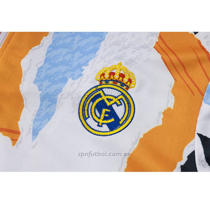 Chandal de Sudadera del Real Madrid Nino 2024-2025 Blanco y Amarillo